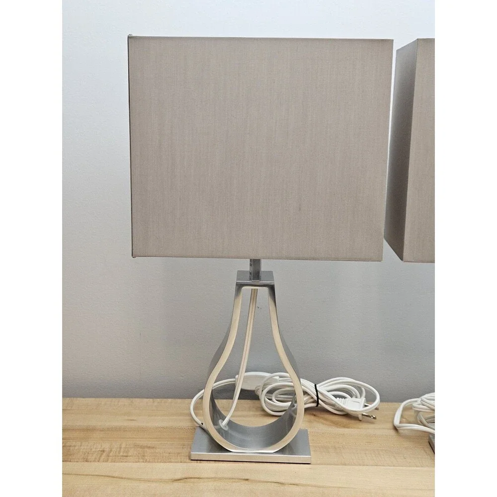 2 X IKEA Klabb Table Silver Lamp Modern Aluminum Accent Light Lamp WITH SHADES